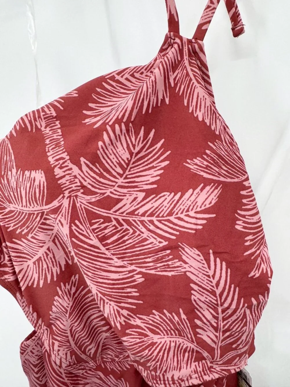 NEW Shade & Shore Cut Out Halter One Piece Swimsuit - Rust Palm Print - Size L